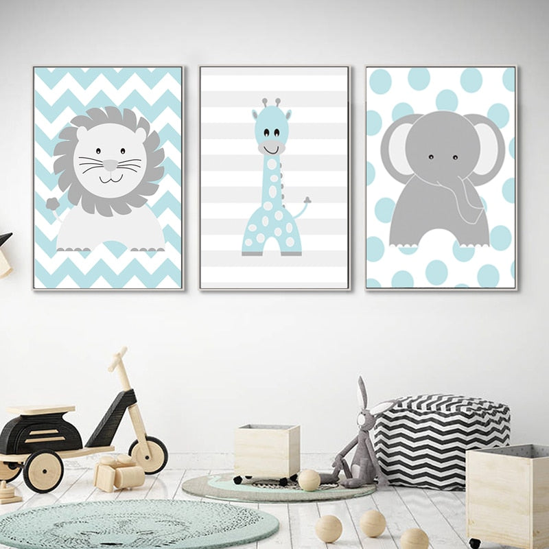 Cute Cartoon Animals - Canvas Wall Art Painting | Bowlift
