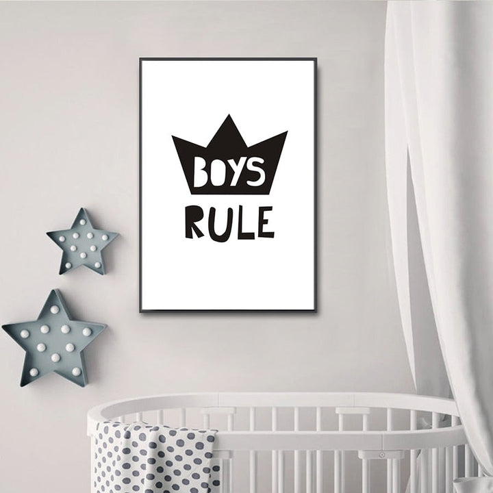 Scandinavia Boys Rule Nursery Decor - Canvas Wall Art Painting | Bowlift