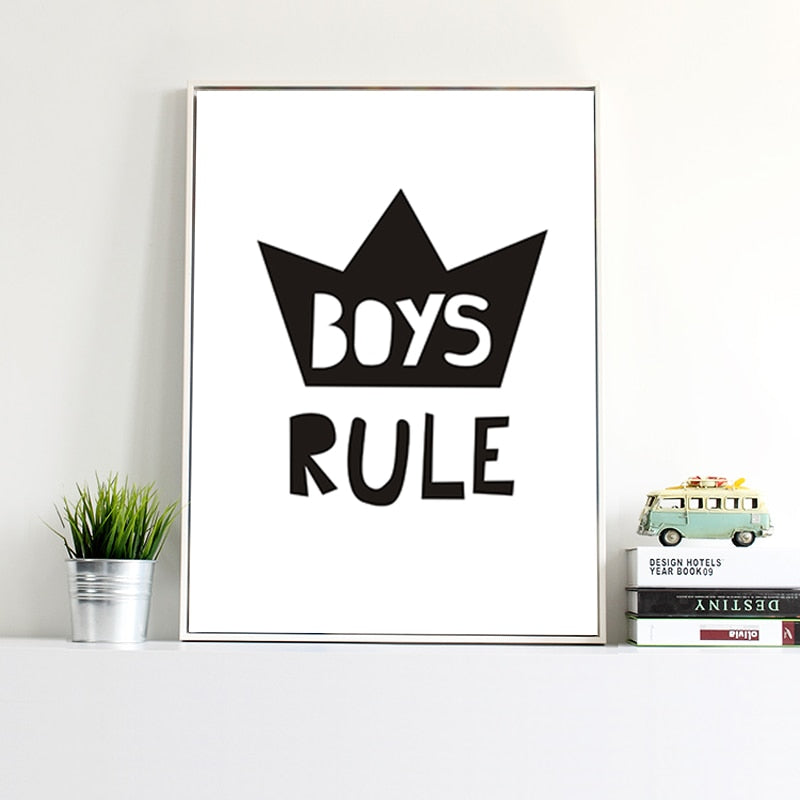 Scandinavia Boys Rule Nursery Decor - Canvas Wall Art Painting | Bowlift