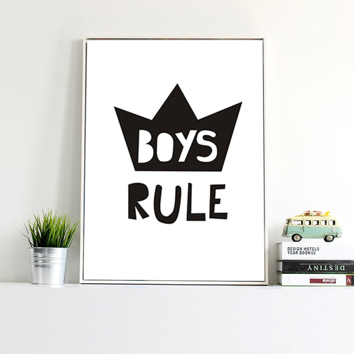 Scandinavia Boys Rule Nursery Decor - Canvas Wall Art Painting | Bowlift