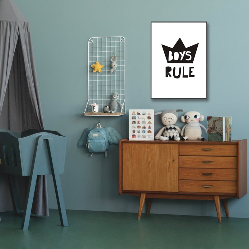 Scandinavia Boys Rule Nursery Decor - Canvas Wall Art Painting | Bowlift