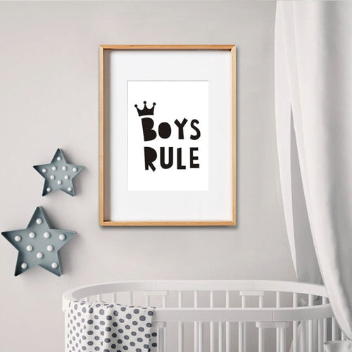 Scandinavian Boys Rule Crown Nursery Decor - Canvas Wall Art Painting | Bowlift