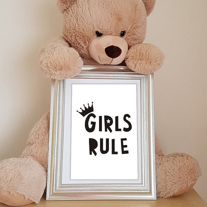 Girls Rule Nursery Decor Scandinavian Cartoon - Canvas Wall Art Painting | Bowlift
