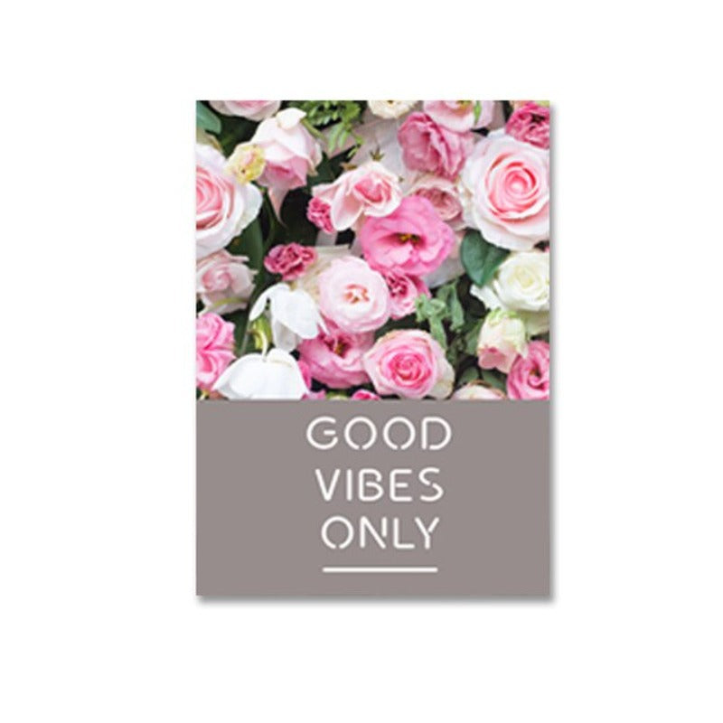 Modern Rose Floral Good Vibes Only - Canvas Wall Art Painting | Bowlift