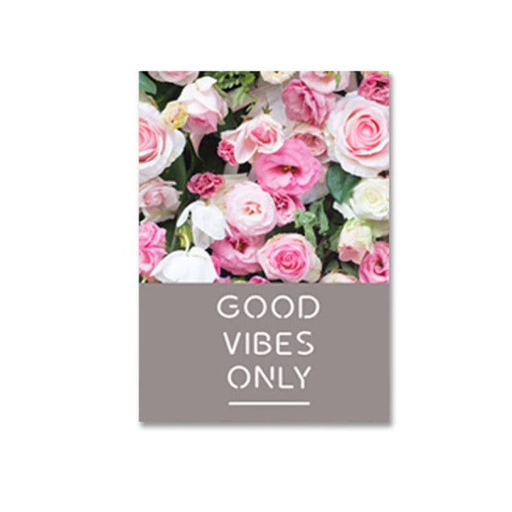 Modern Rose Floral Good Vibes Only - Canvas Wall Art Painting | Bowlift