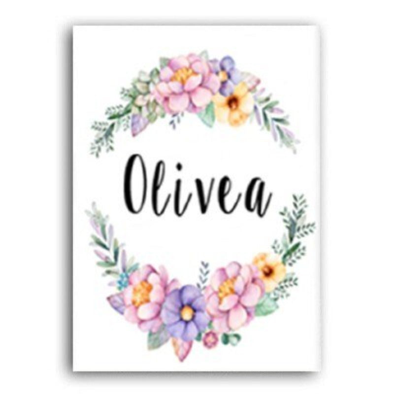 Modern Pink Cartoon Nursery Decor Customized Name - Canvas Wall Art Painting | Bowlift