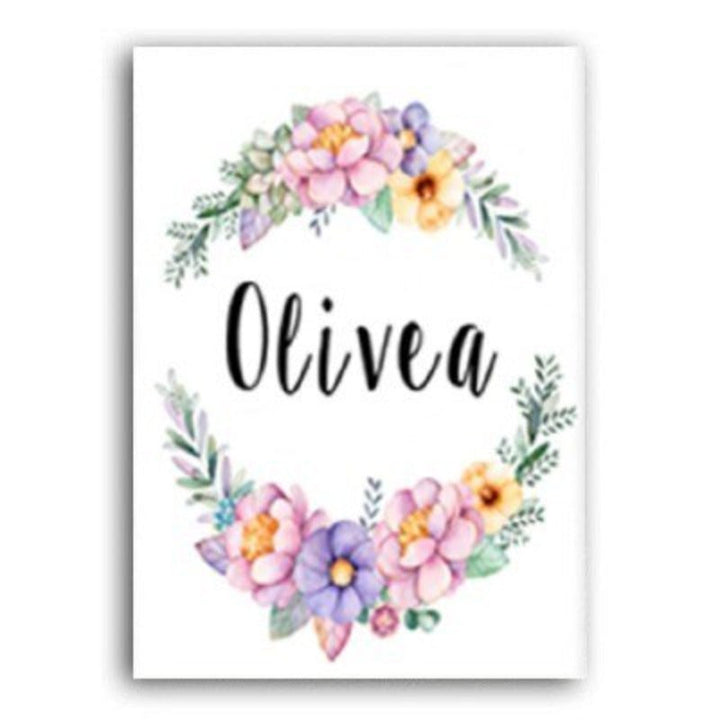 Modern Pink Cartoon Nursery Decor Customized Name - Canvas Wall Art Painting | Bowlift