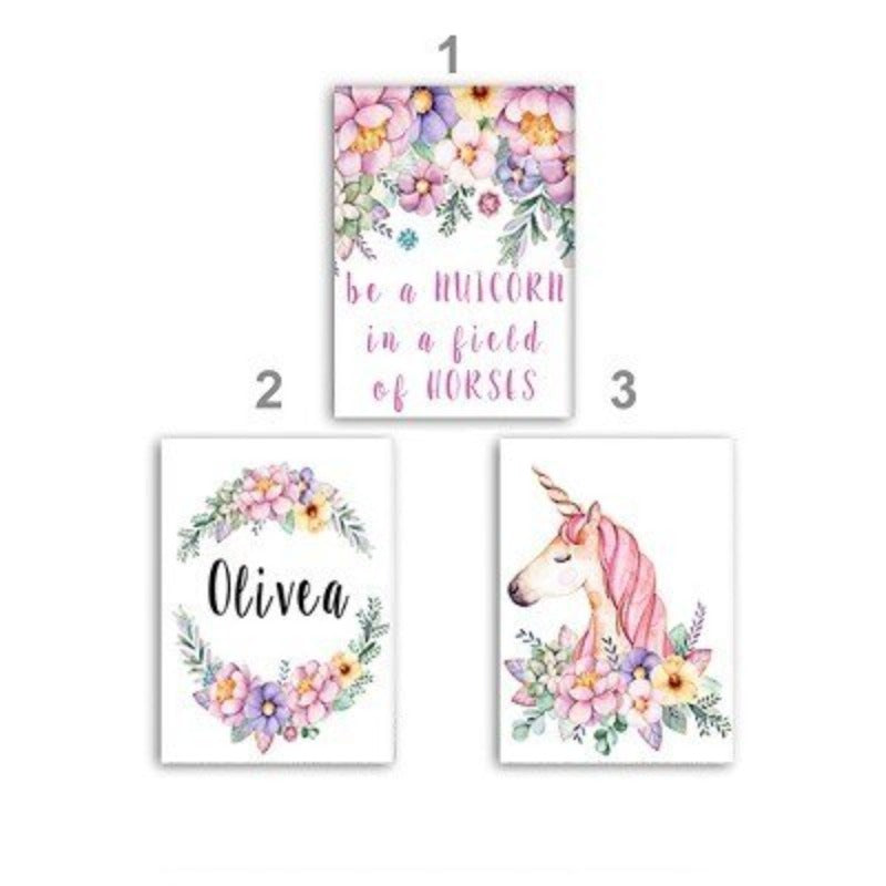 Modern Pink Cartoon Nursery Decor Customized Name - Canvas Wall Art Painting | Bowlift