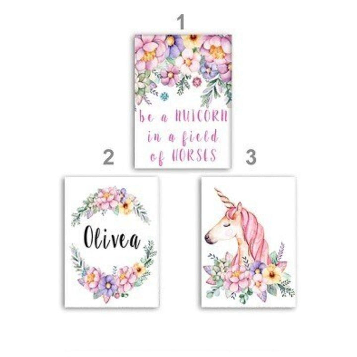 Modern Pink Cartoon Nursery Decor Customized Name - Canvas Wall Art Painting | Bowlift