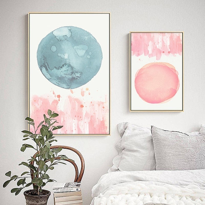 Abstract Watercolor Pink Blue - Canvas Wall Art Painting | Bowlift