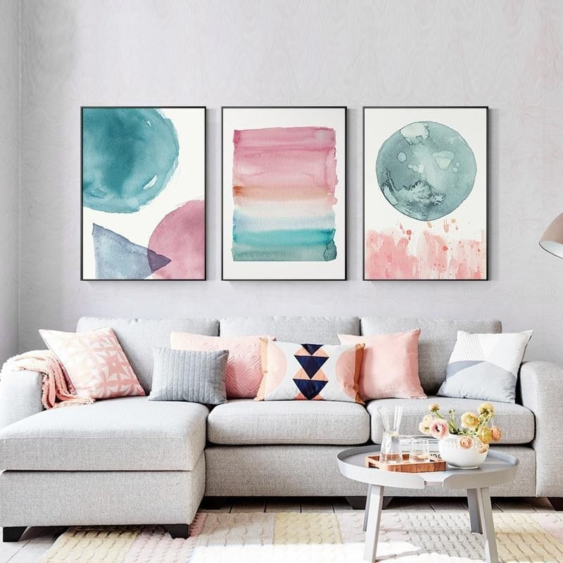 Abstract Watercolor Pink Blue - Canvas Wall Art Painting | Bowlift