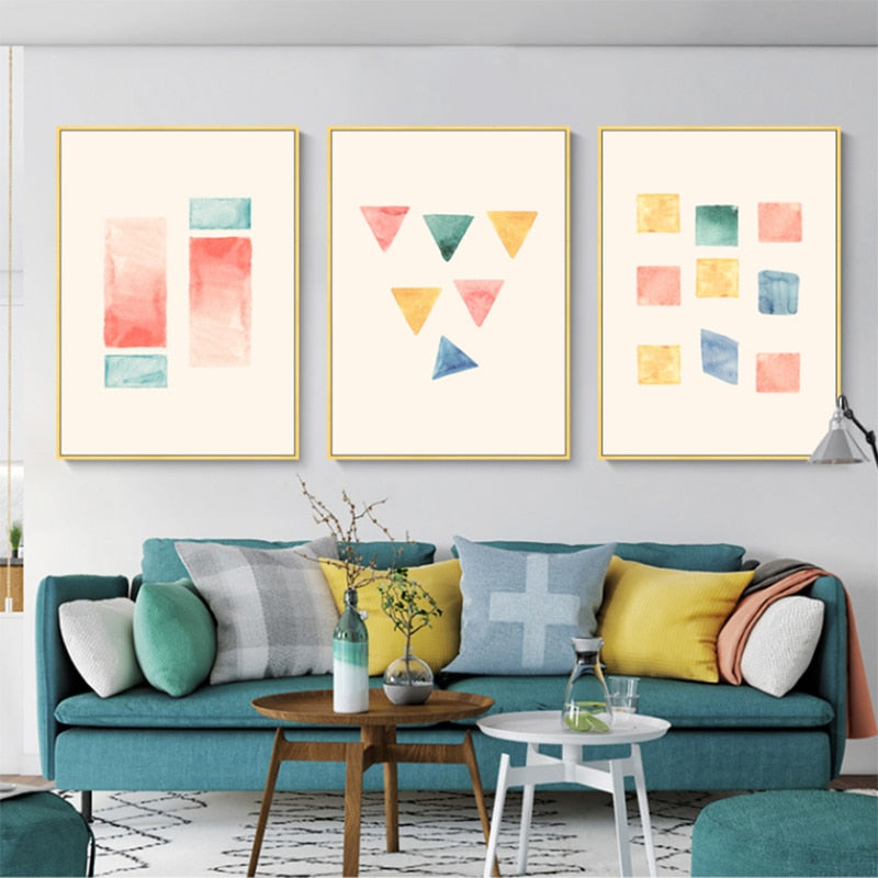 Geometric Watercolor Prints Posters - Canvas Wall Art Painting | Bowlift