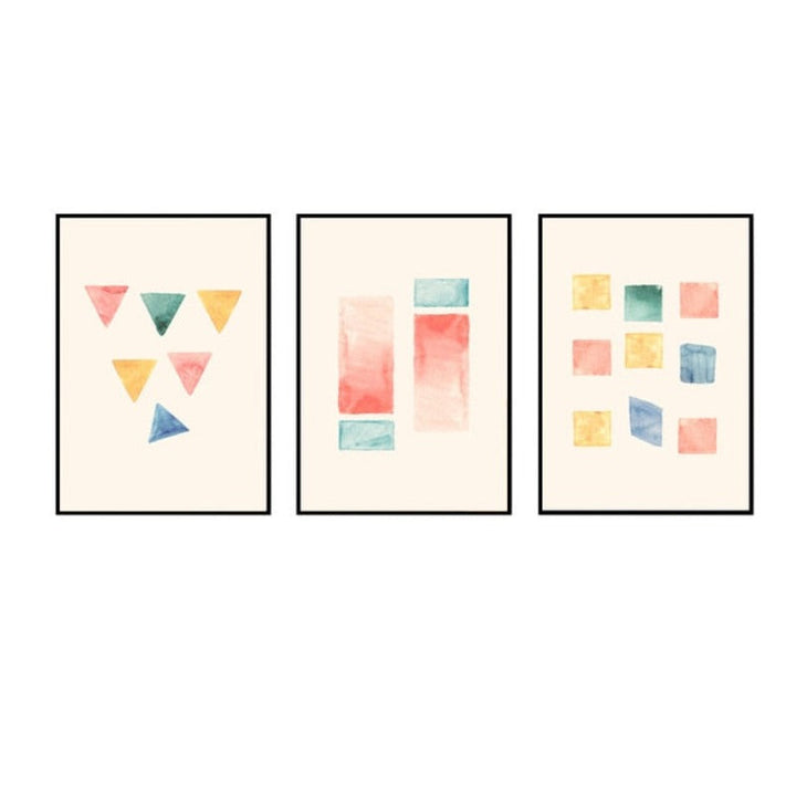 Geometric Watercolor Prints Posters - Canvas Wall Art Painting | Bowlift