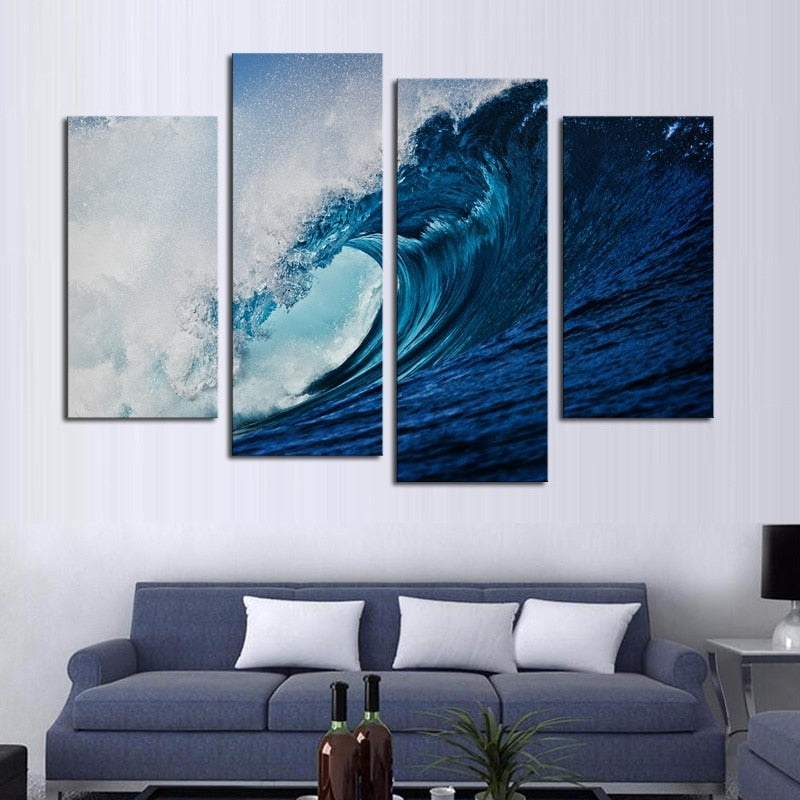 Big Blue Sea Waves - Canvas Wall Art Painting | Bowlift