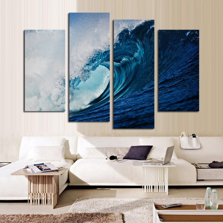 Big Blue Sea Waves - Canvas Wall Art Painting | Bowlift