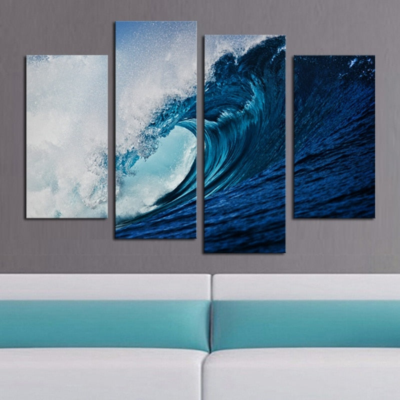 Big Blue Sea Waves - Canvas Wall Art Painting | Bowlift
