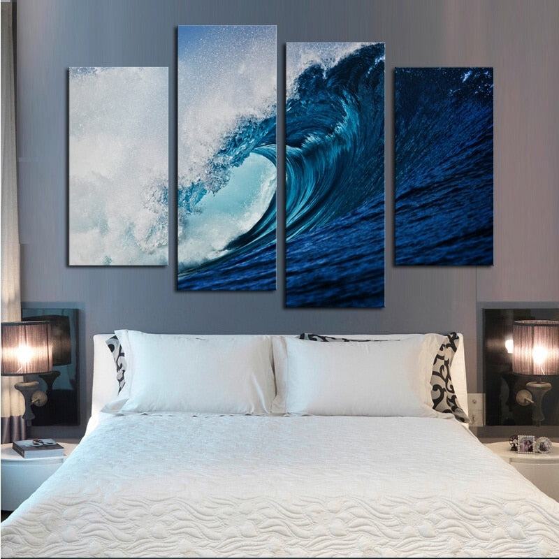 Big Blue Sea Waves - Canvas Wall Art Painting | Bowlift