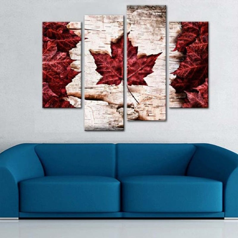 Canada Flag Maple Leaves - Canvas Wall Art Painting | Bowlift