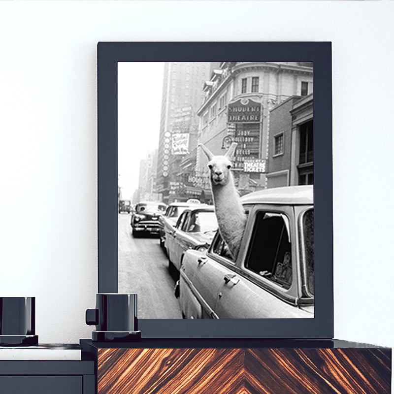 Alpaca in Taxi - Canvas Wall Art Painting | Bowlift