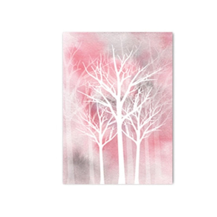 Modern Pink Leaves Woodland Watercolor - Canvas Wall Art Painting | Bowlift