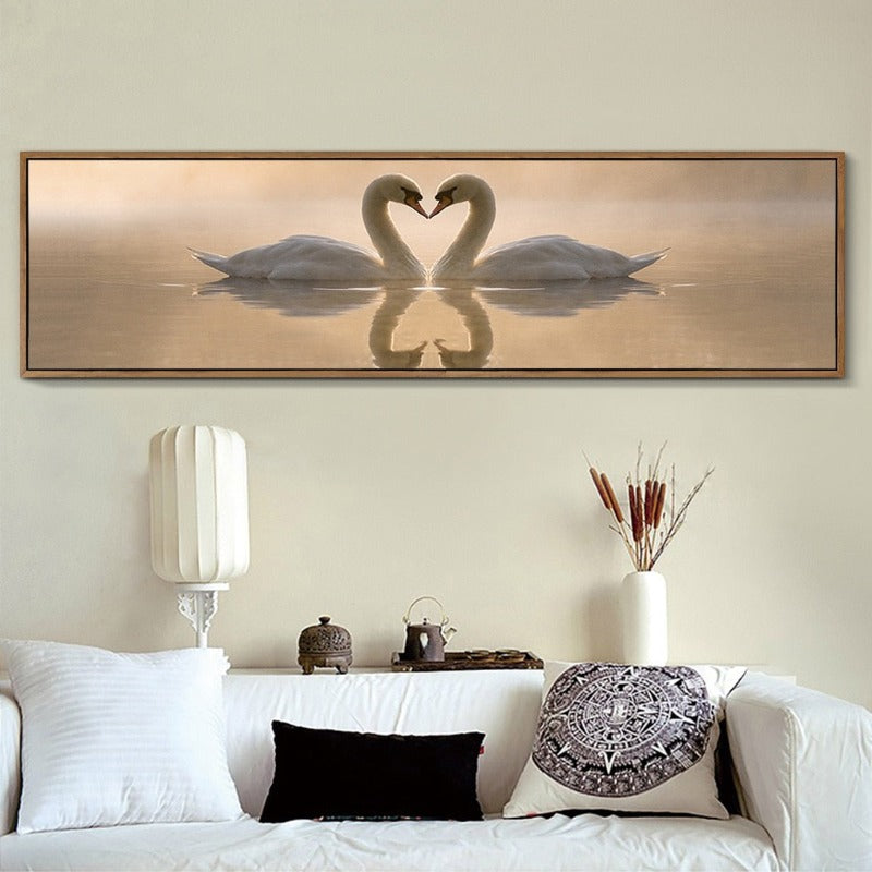 Love Coupe Of Swan Landscape - Canvas Wall Art Painting | Bowlift
