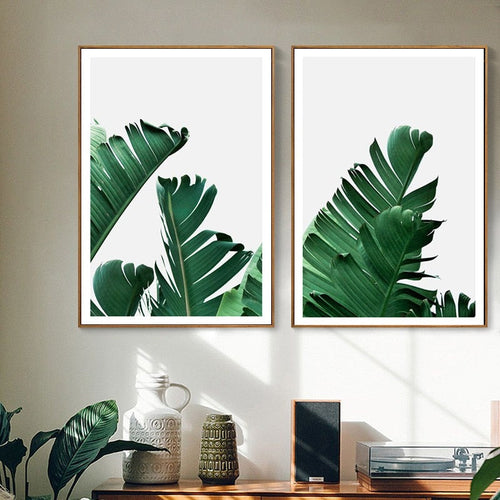 Green Tropical Leaves  - Canvas Wall Art Painting | Bowlift