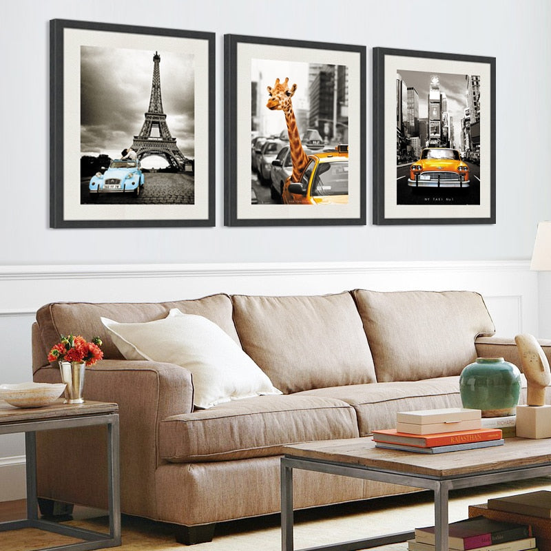 Car City Giraffe - Canvas Wall Art Painting | Bowlift