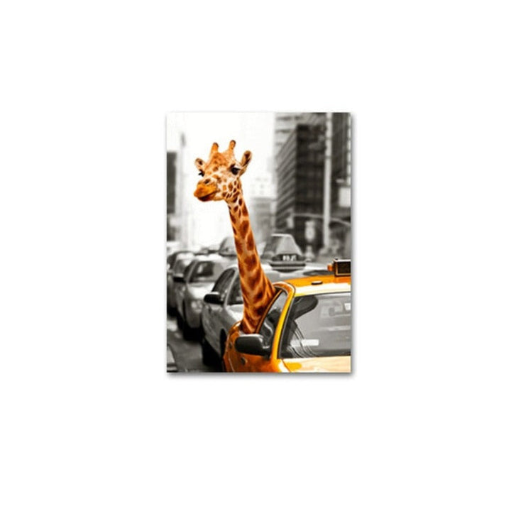 Car City Giraffe - Canvas Wall Art Painting | Bowlift