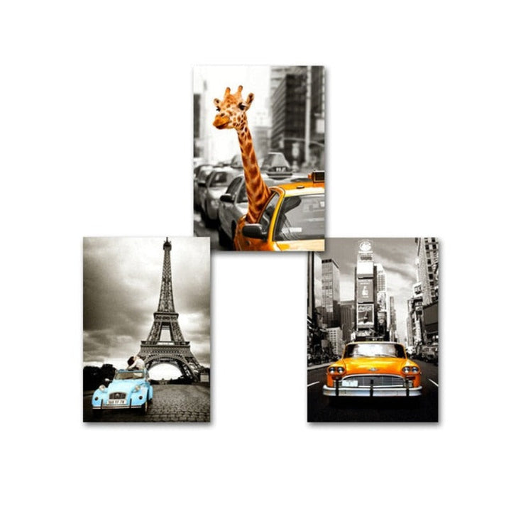Car City Giraffe - Canvas Wall Art Painting | Bowlift