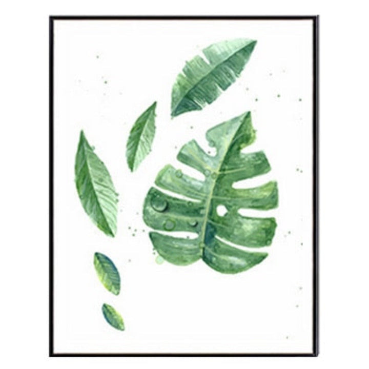 Tropical Green Leaves Plants - Canvas Wall Art Painting | Bowlift