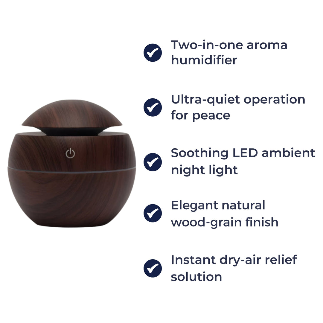 Gentle Quiet Mist & LED Night-Light – Wood Finish – Relieve Dry Air Improve Sleep Boost Comfort Bowlift