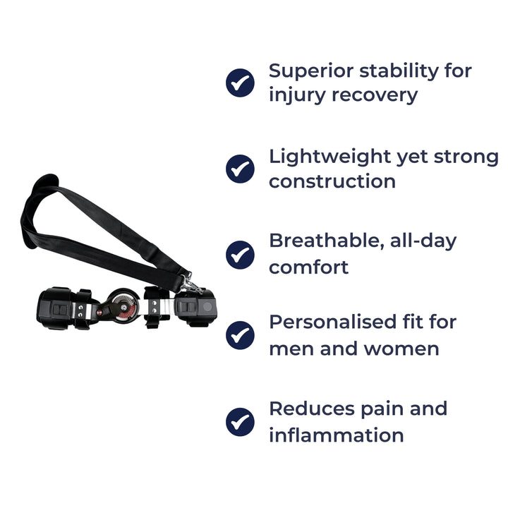 Adjustable ROM Dial – Soft Breathable Material – All-Day Comfort for Pain Relief & Recovery Bowlift