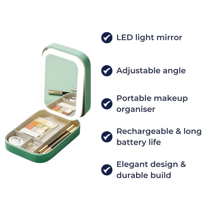 LED Light Mirror – Adjustable Angle – Organiser for Beauty Lovers – Bright Lighting for Flawless Look Bowlift