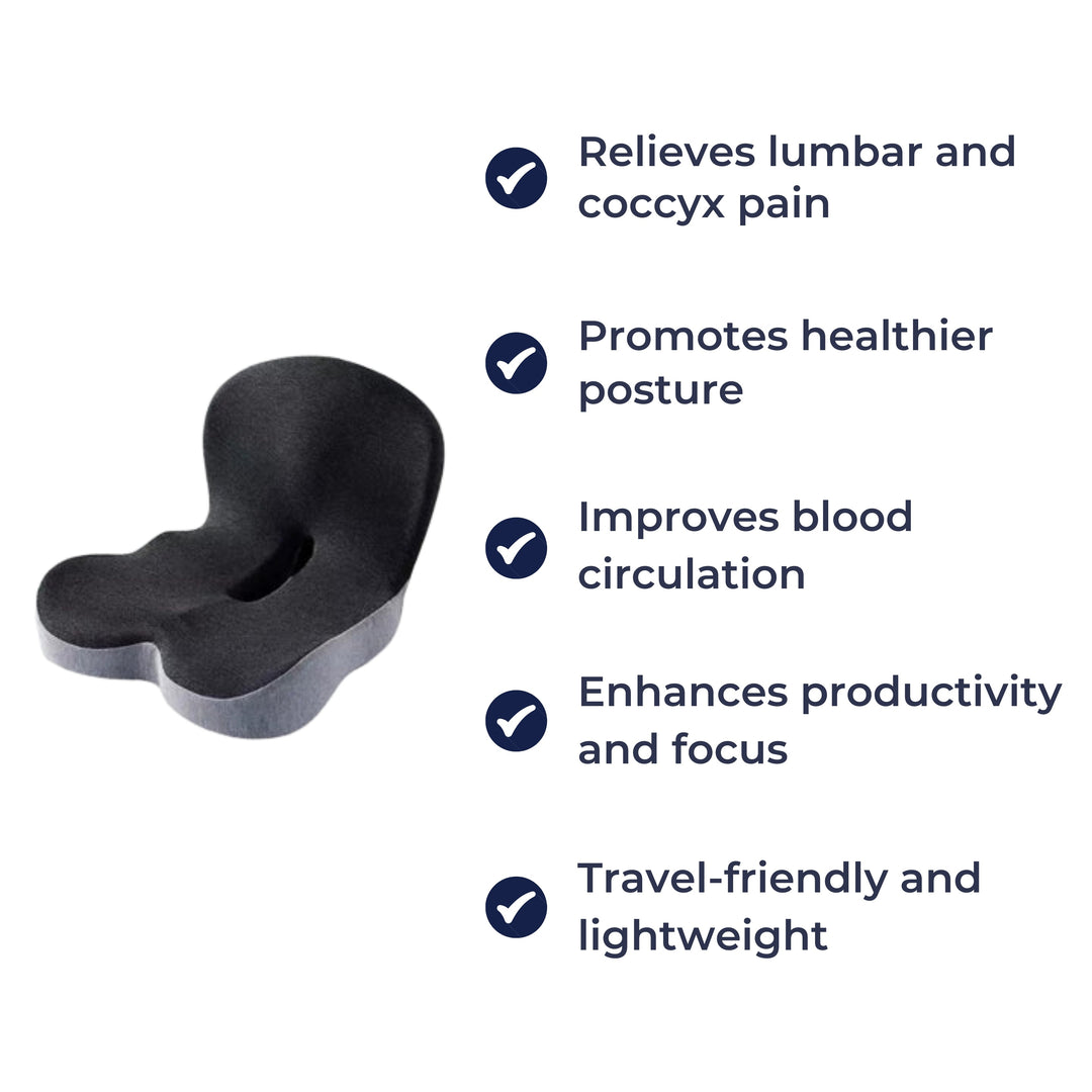 Lumbar & Coccyx Pain Relief – Memory Foam Non-Slip Support – Office Car Home Use Bowlift