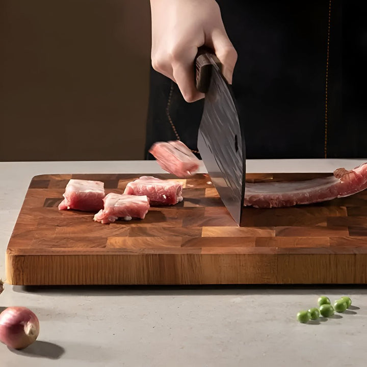 BowLift | TIMBERSERVE – Antibacterial Acacia Wood Cutting Board with Elegant Chessboard Design