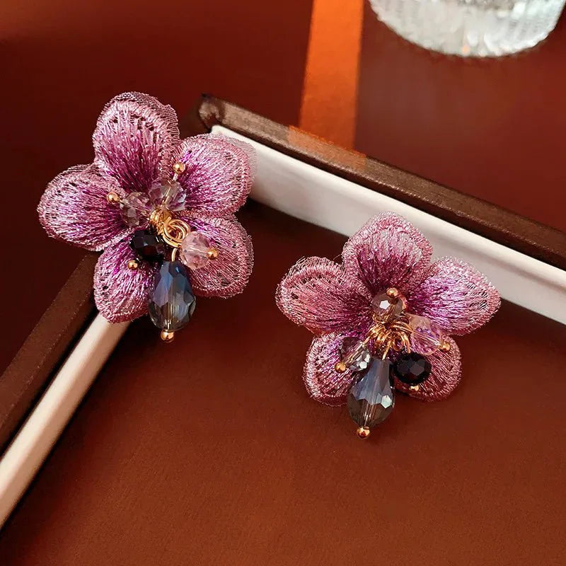 BowLift | Purple Oriental Hibiscus Floral Earrings