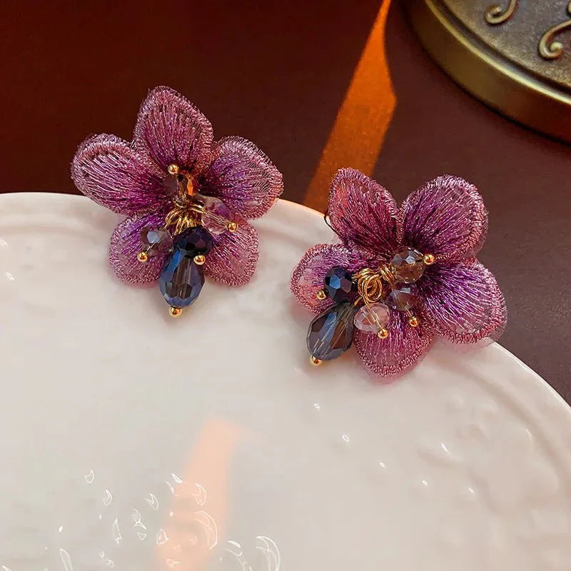 BowLift | Purple Oriental Hibiscus Floral Earrings