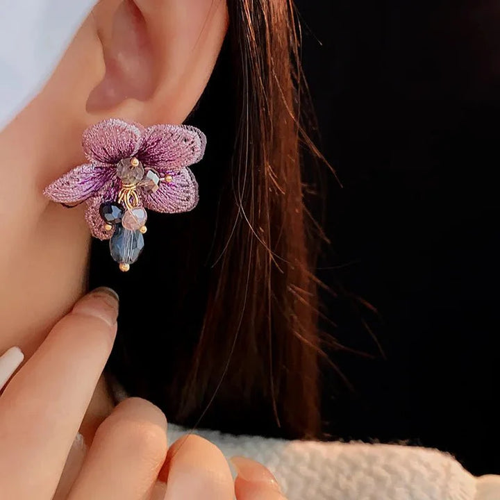 BowLift | Purple Oriental Hibiscus Floral Earrings