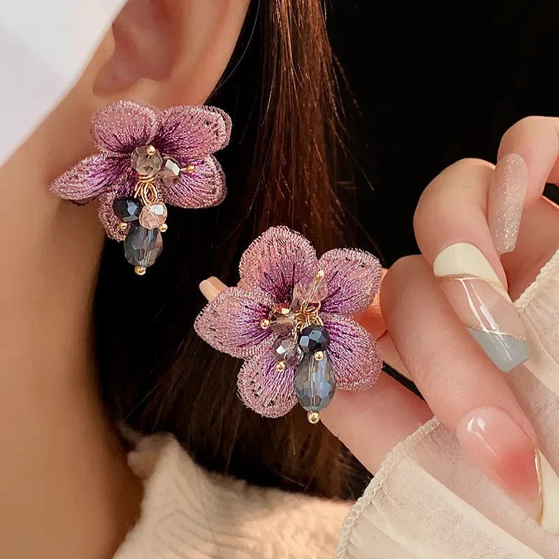 BowLift | Purple Oriental Hibiscus Floral Earrings