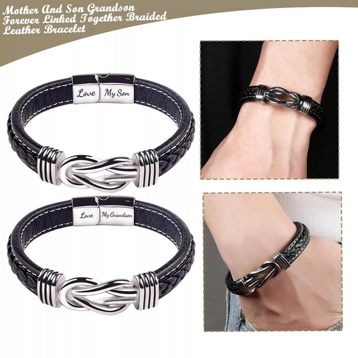Braided Leather Knot Bracelet For Grandson From Grandmother Love Forever Bowlift