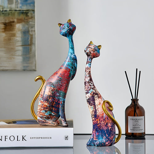 Sweet Lovers - Hand-painted Cat Couple Sculpture for Eternal Affection | Bowlift