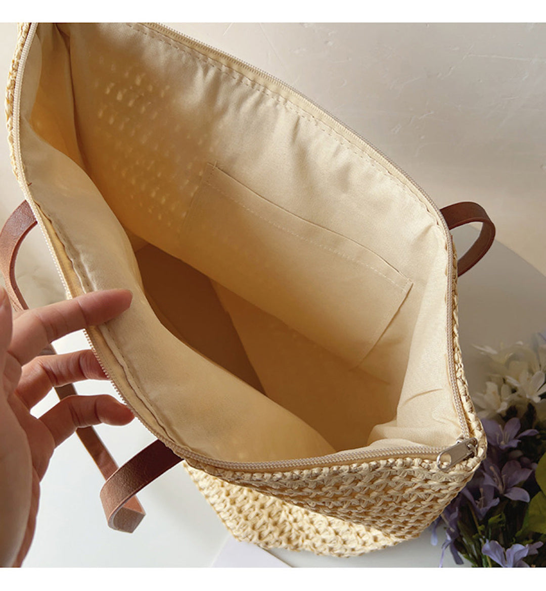 BowLift | Rattan Woven Bag with Leather Straps - SummerBreeze Tote