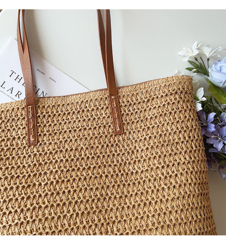 BowLift | Rattan Woven Bag with Leather Straps - SummerBreeze Tote