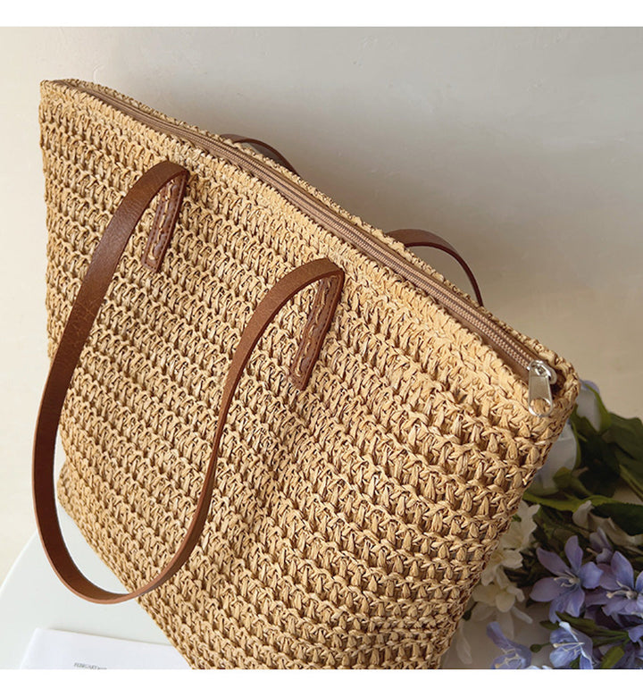 BowLift | Rattan Woven Bag with Leather Straps - SummerBreeze Tote