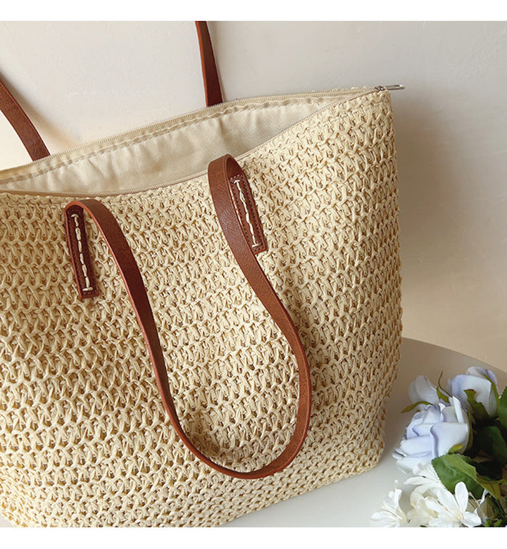BowLift | Rattan Woven Bag with Leather Straps - SummerBreeze Tote