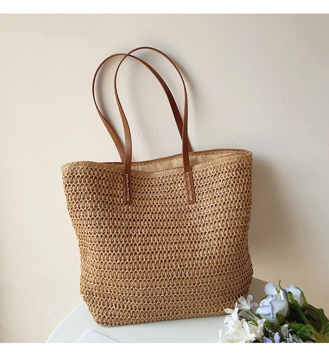 BowLift | Rattan Woven Bag with Leather Straps - SummerBreeze Tote
