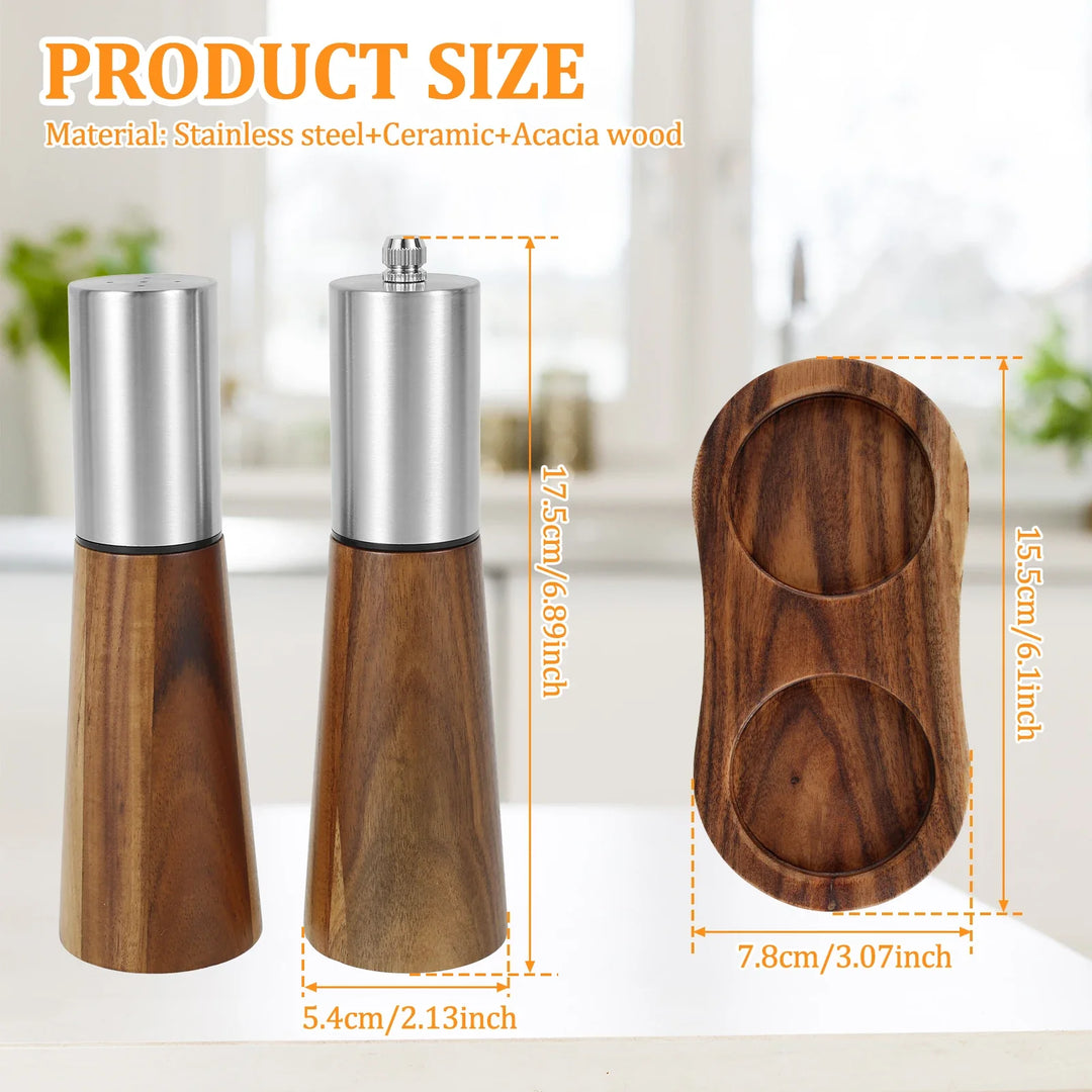Refillable Acacia Wood Salt  Shaker and Pepper Spice Mill Grinder Set | Bowlift