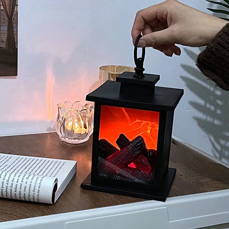 BowLift | Retro Fireplace Lantern – Flickering Flame Night Light for Christmas Charm, USB/Battery-Powered Holiday Décor