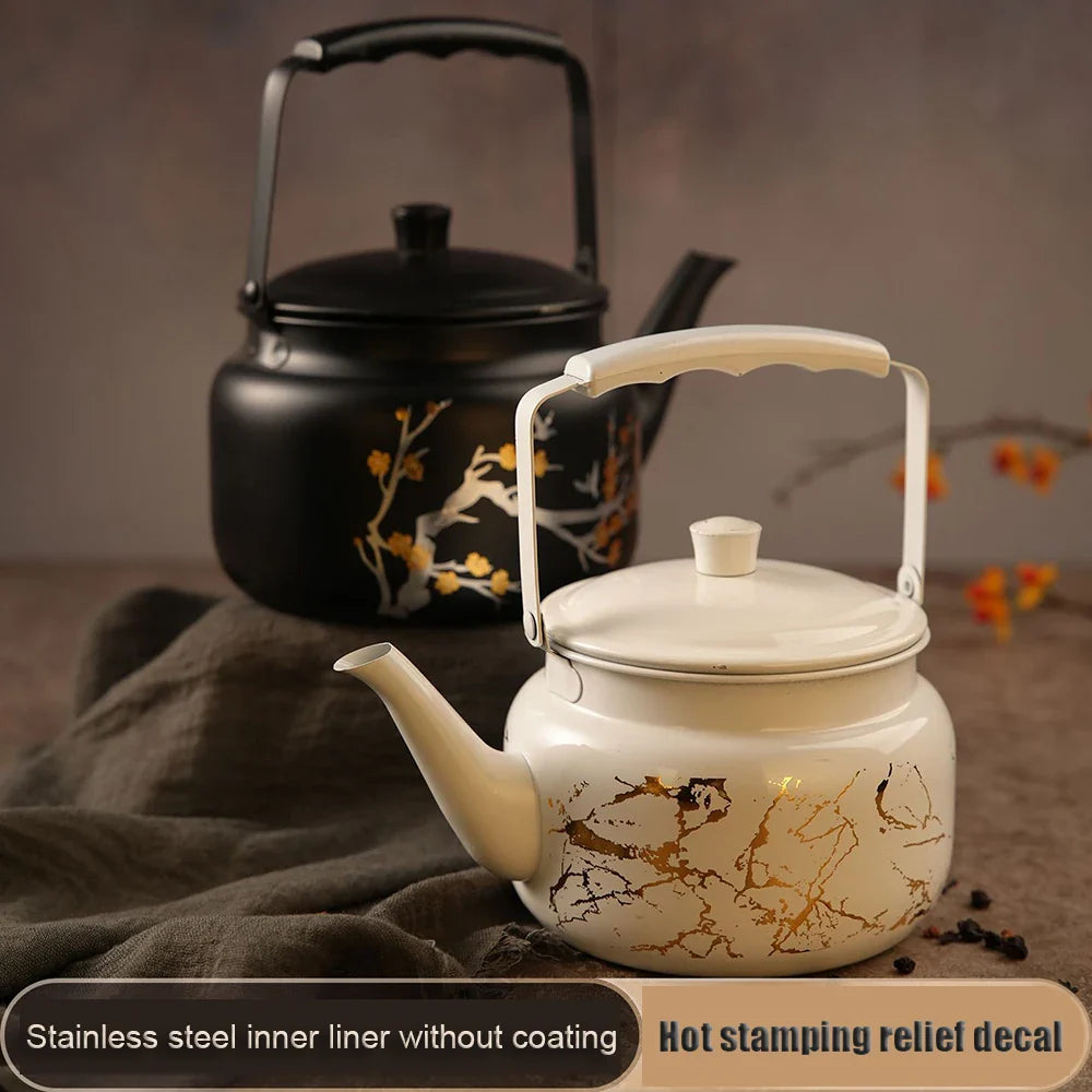 Retro Stainless Steel Teapot with Gold Stamping Relief Water Kettle | Bowlift