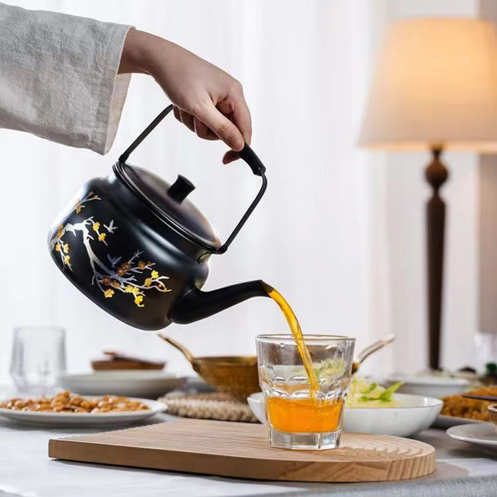 Retro Stainless Steel Teapot with Gold Stamping Relief Water Kettle | Bowlift
